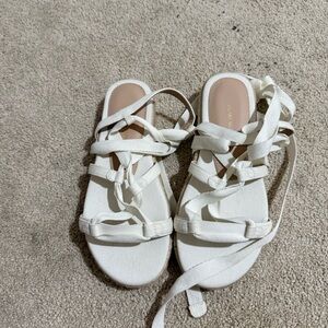 Stuart Weitzman Ivory Lace-Up Sandals